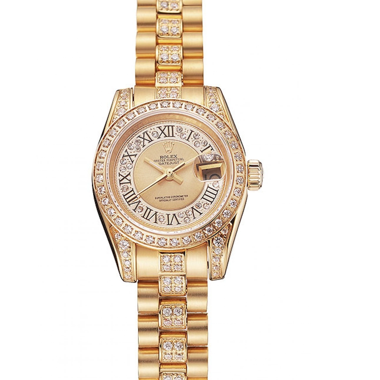 Best AAA Replica Sites 1453953 Gold Rolex Dial DayJust Swiss Bracelet Pave Gold Diamond Diamond 0623